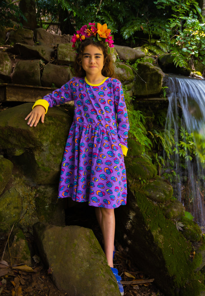Rainbow Leopard spots | Long sleeve Babydoll dress