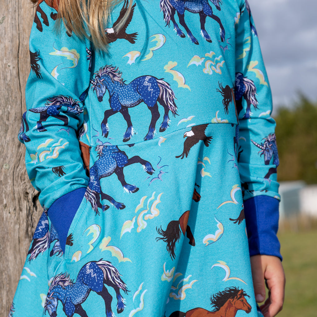 girls unicorn dress with pocket