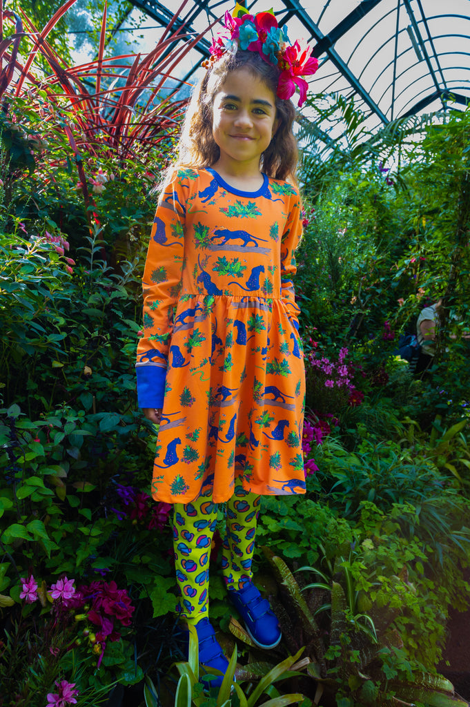 Flower Painting Panther | Babydoll dress long sleeve